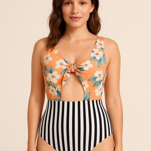 Cupshe 2X swimsuit bathing suit One Piece Floral Cut-Out NWT Tropical cruise